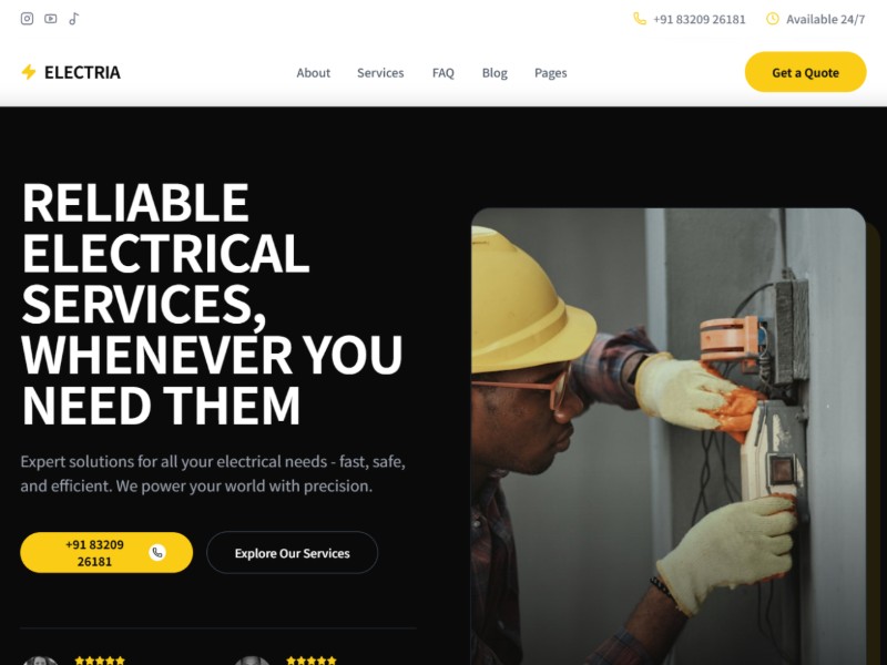 Electria Electrical Services Landing Page Template - home